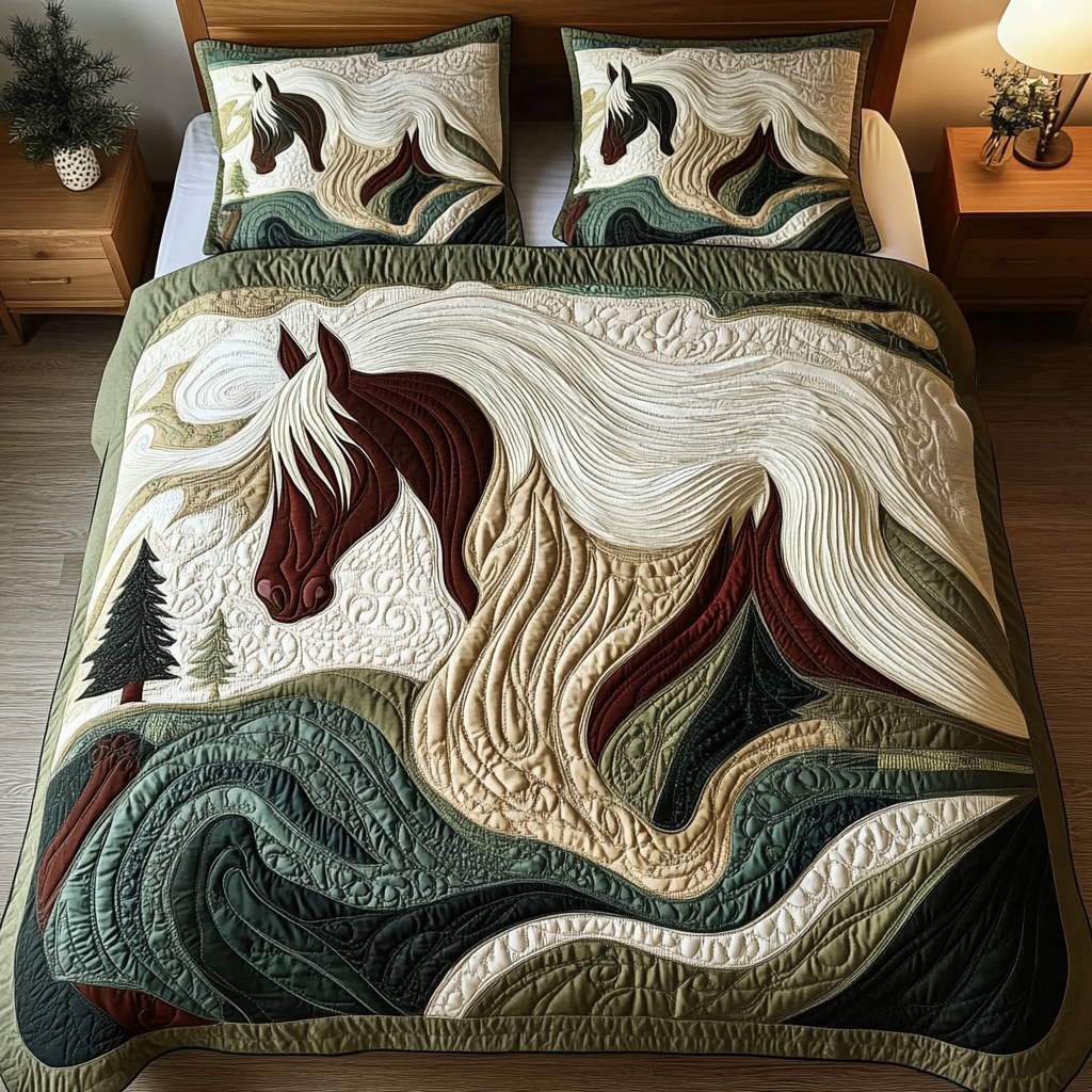 Galloping Grace 3-Piece Quilted Bedding Set NCU0DK2495