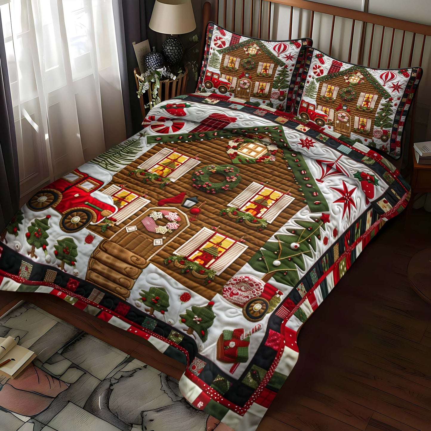 Gingerbread House 3-Piece Quilted Bedding Set NCU0NT046