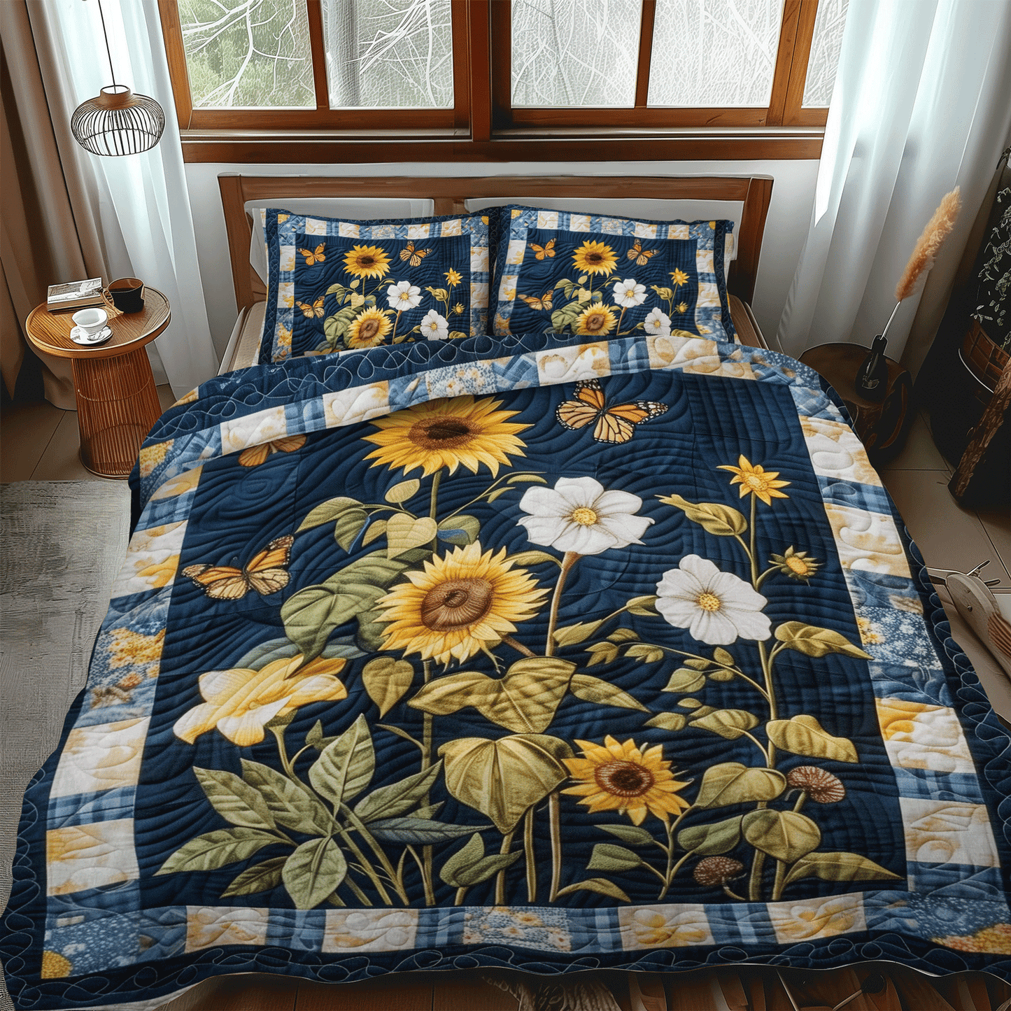 Glow Flower 3-Piece Quilted Bedding Set NCU0TH1001