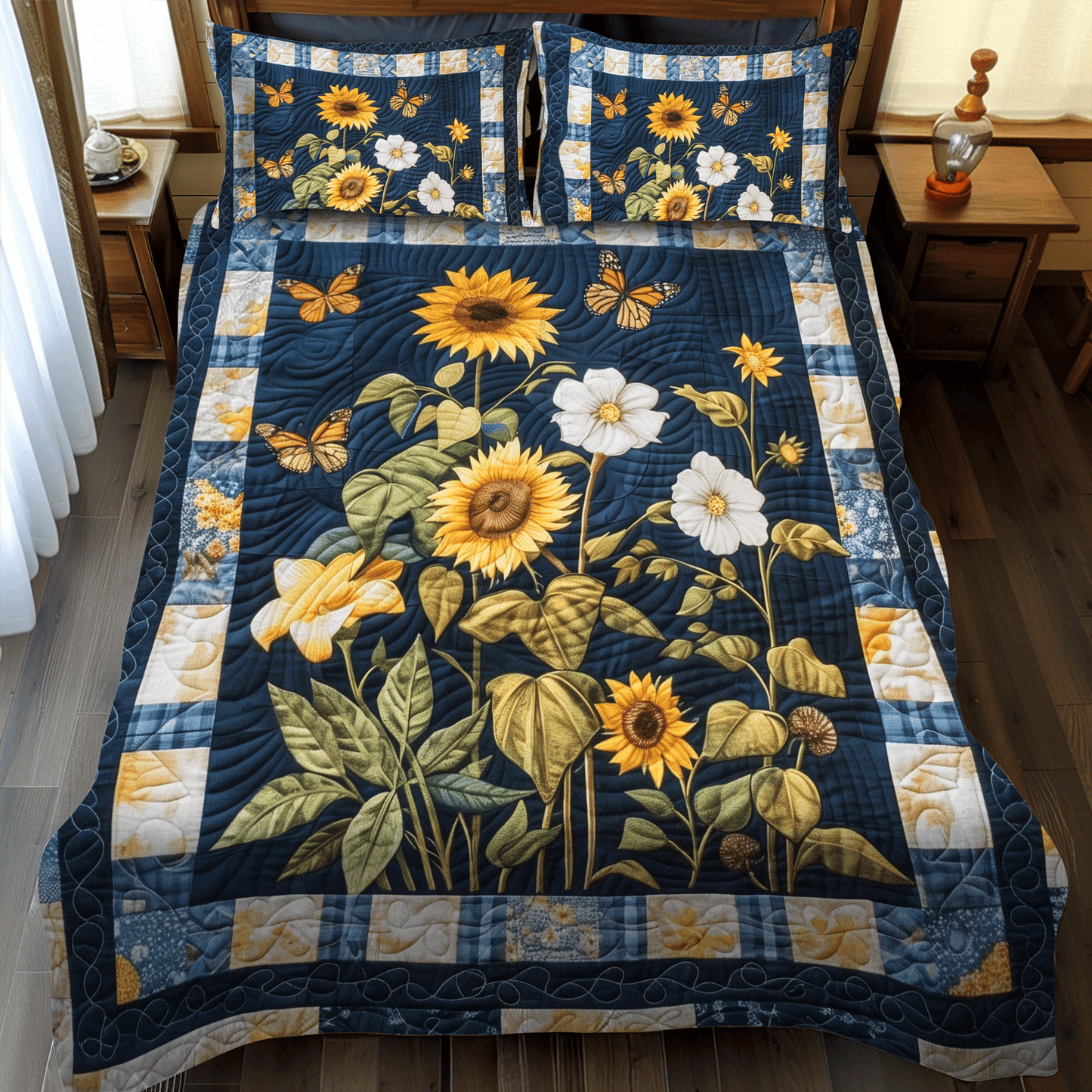 Glow Flower 3-Piece Quilted Bedding Set NCU0TH1001