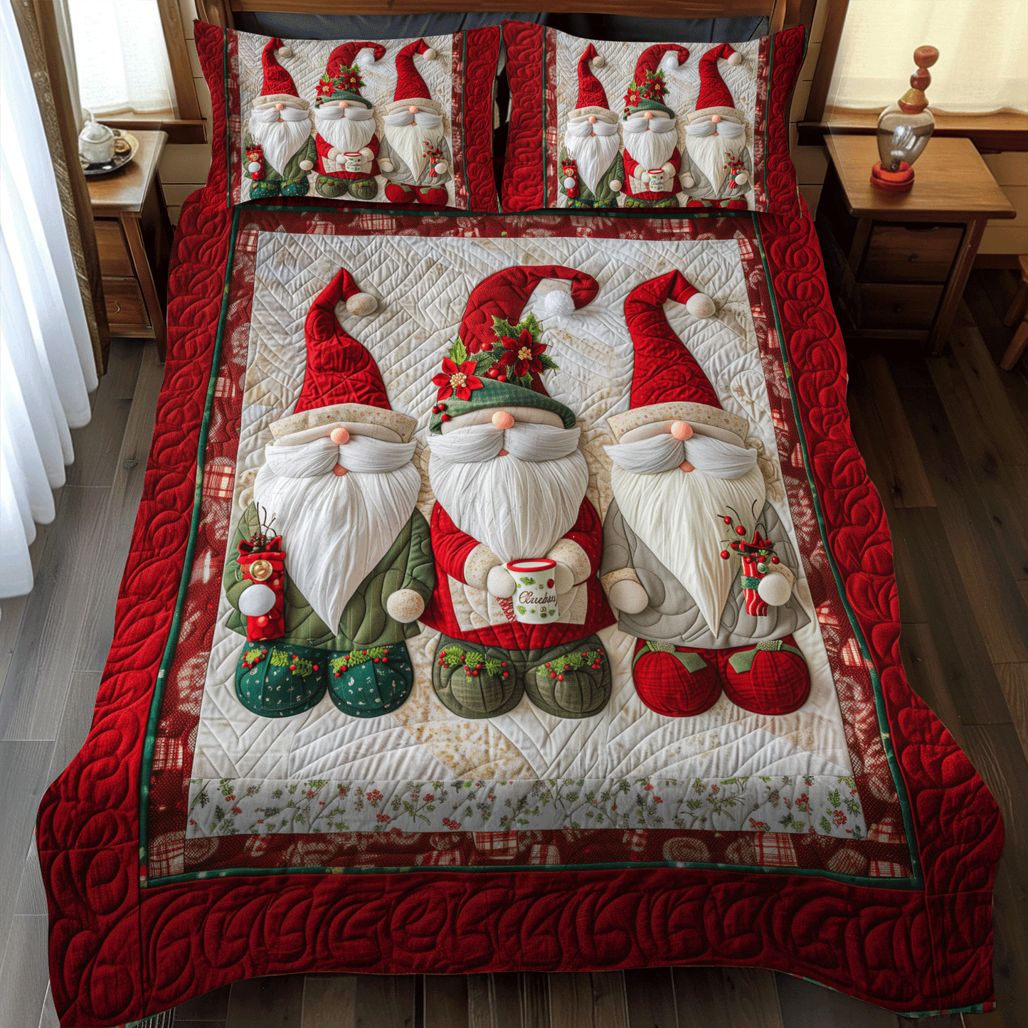 Gnome Home 3-Piece Quilted Bedding Set NCU0TH1060