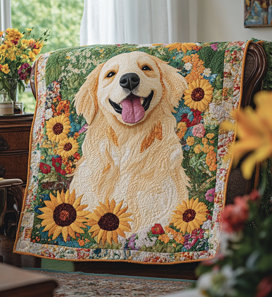 Golden Puppy Garden Quilted Blanket NCU0DV488