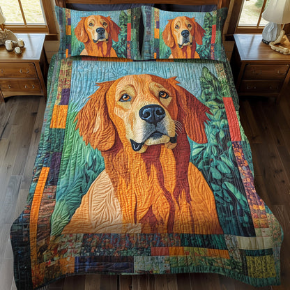 Golden Retriever in the Garden 3-Piece Quilted Bedding Set NCU0PT383