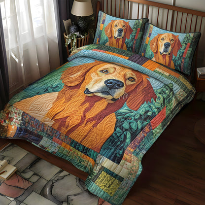 Golden Retriever in the Garden 3-Piece Quilted Bedding Set NCU0PT383