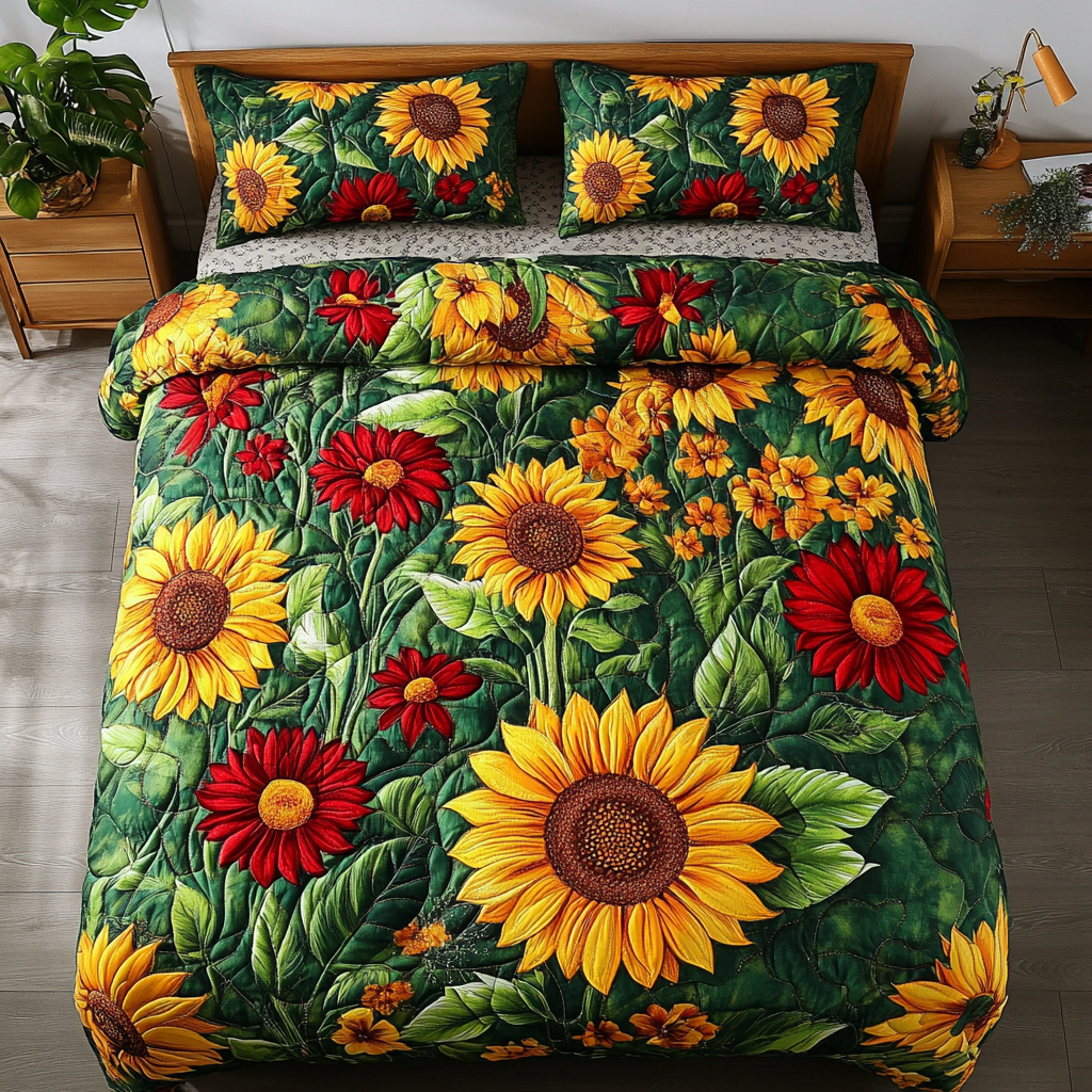 Juego de cama acolchado de 3 piezas Golden Bloom NCU0DK3529