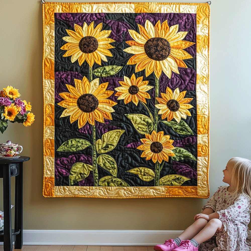 Golden Bouquet Art Quilt Hanging NCU0TL951