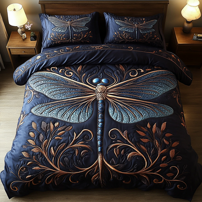 Golden Dragonfly 3-Piece Quilted Bedding Set NCU0DK3561