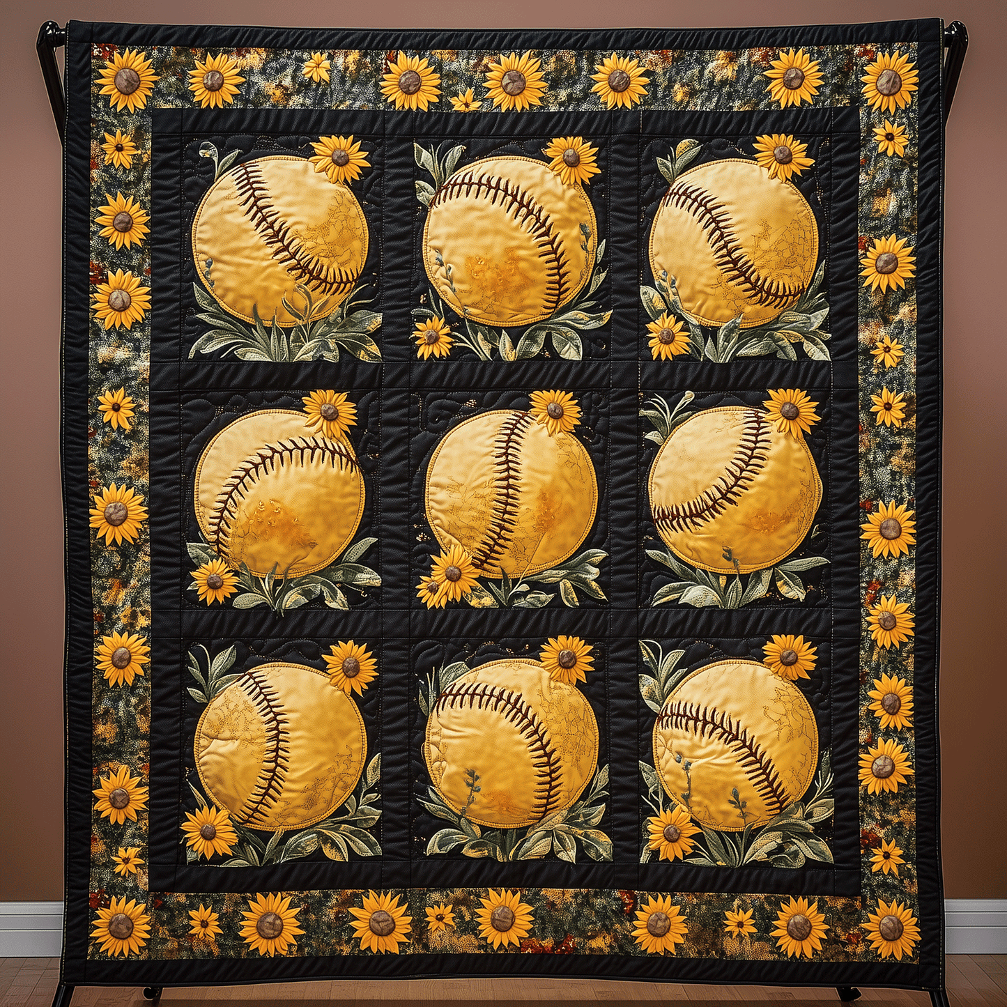 Golden Petals Quilted Blanket NCU0TH1489