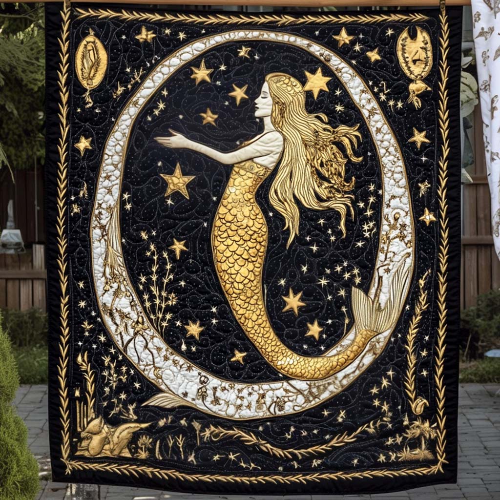 Golden Starry Mermaid Quilted Blanket NCU0NT864