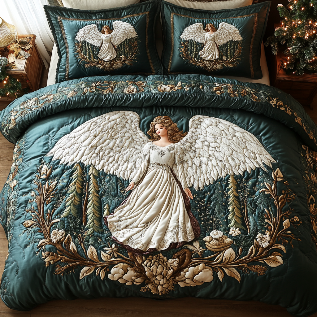 Golden Tidings Quilted Bedding Set NCU0DV2295