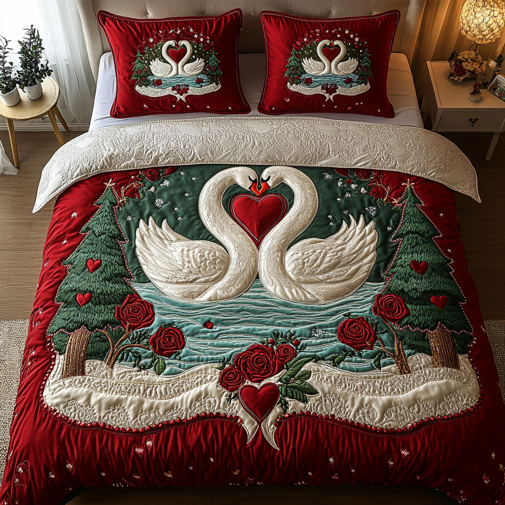 Graceful Lovebirds 3-Piece Quilted Bedding Set NCU0DK3209