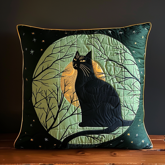 Green Moon Black Cat Quilted Pillow Case NCU0TH263