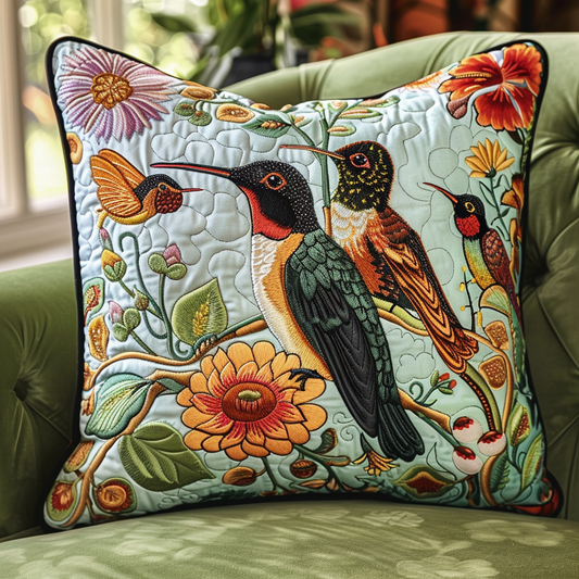 Greeny Hummingbirds Quilted Pillow Case NCU0TH101