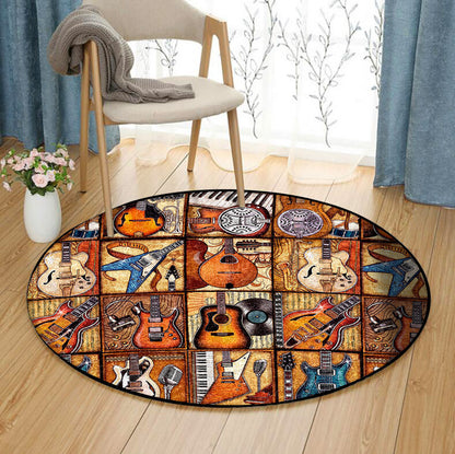 Guitar HM080816 Round Area Rug