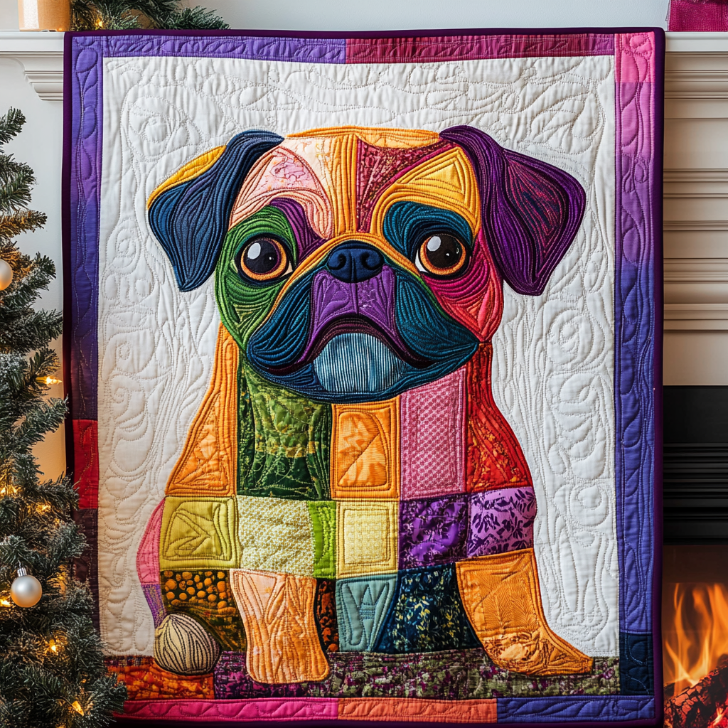 Happy Pug Quilted Blanket NCU0TL1802