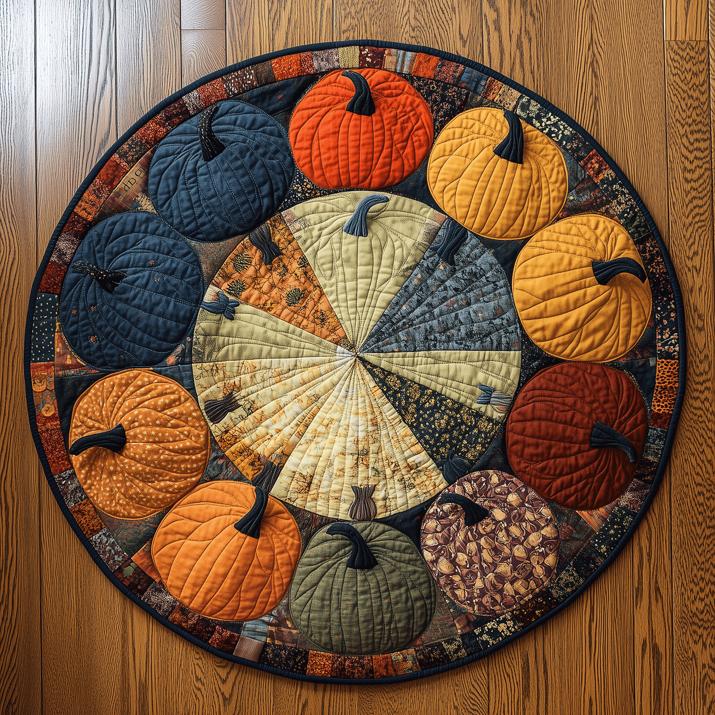 Harvest Pumpkin Quilted Round Mat NCU0TH1888