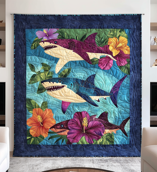 Hawaiian Shark Quilted Blanket NCU0DV772