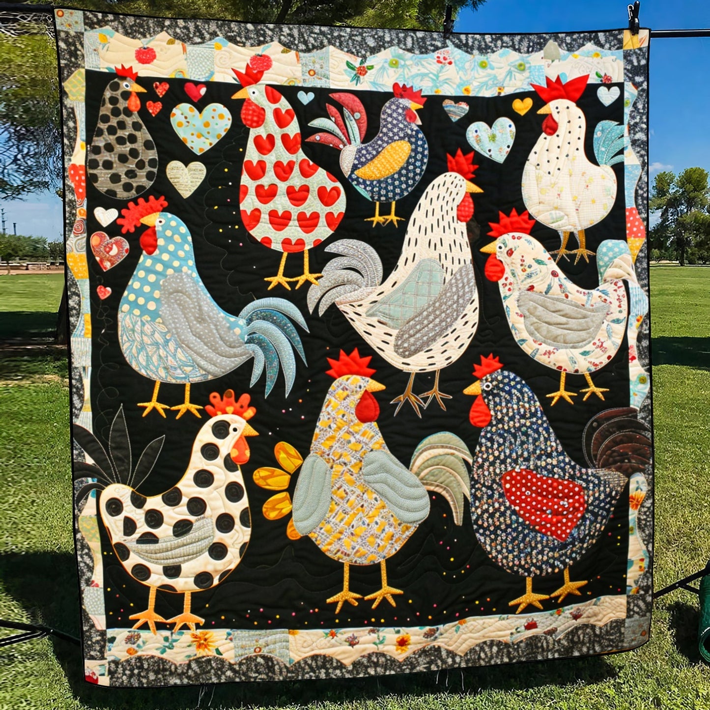 Heart Chickens Quilted Blanket NCU0TH869