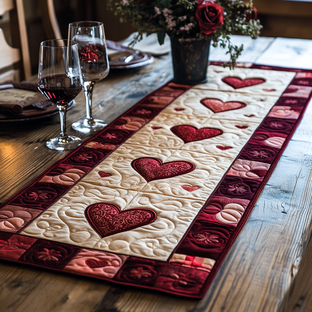 Heart Blooming Quilted Table Runner NCU0DV2369