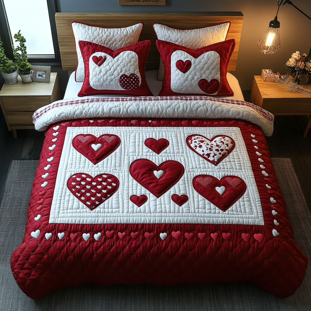 Heart Charm Quilted Bedding Set NCU0DV2333