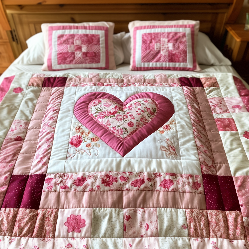 Heartstrings 3-Piece Quilted Bedding Set NCU0VH1362