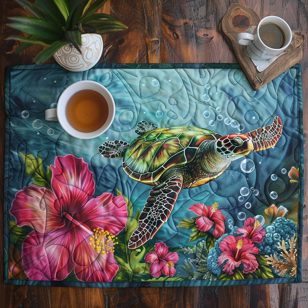 Hibiscus and Sea Turtle Quilted Placemat NCU0TL137