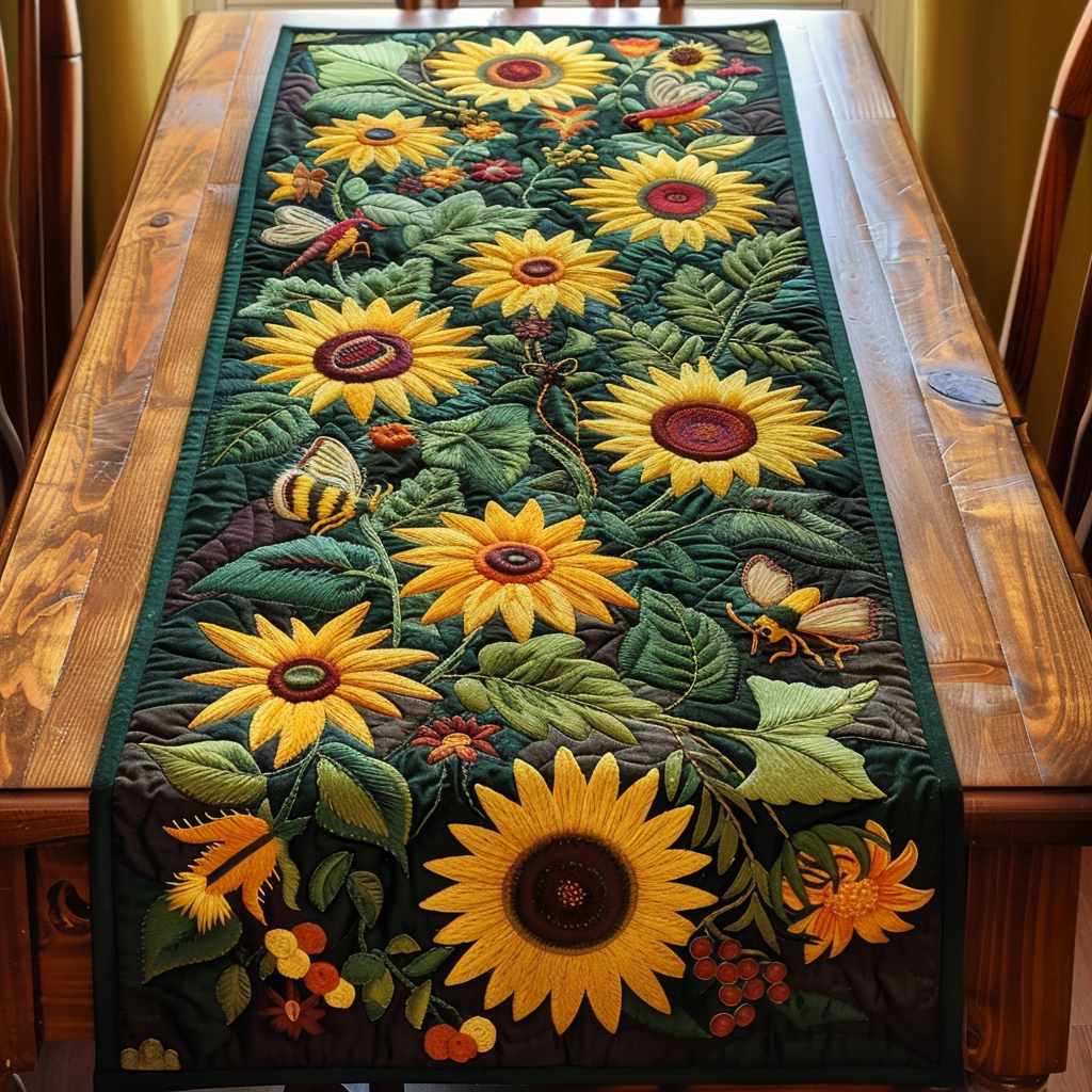 Hilarious Sunflowers Quilted Table Runner NCU0VL188