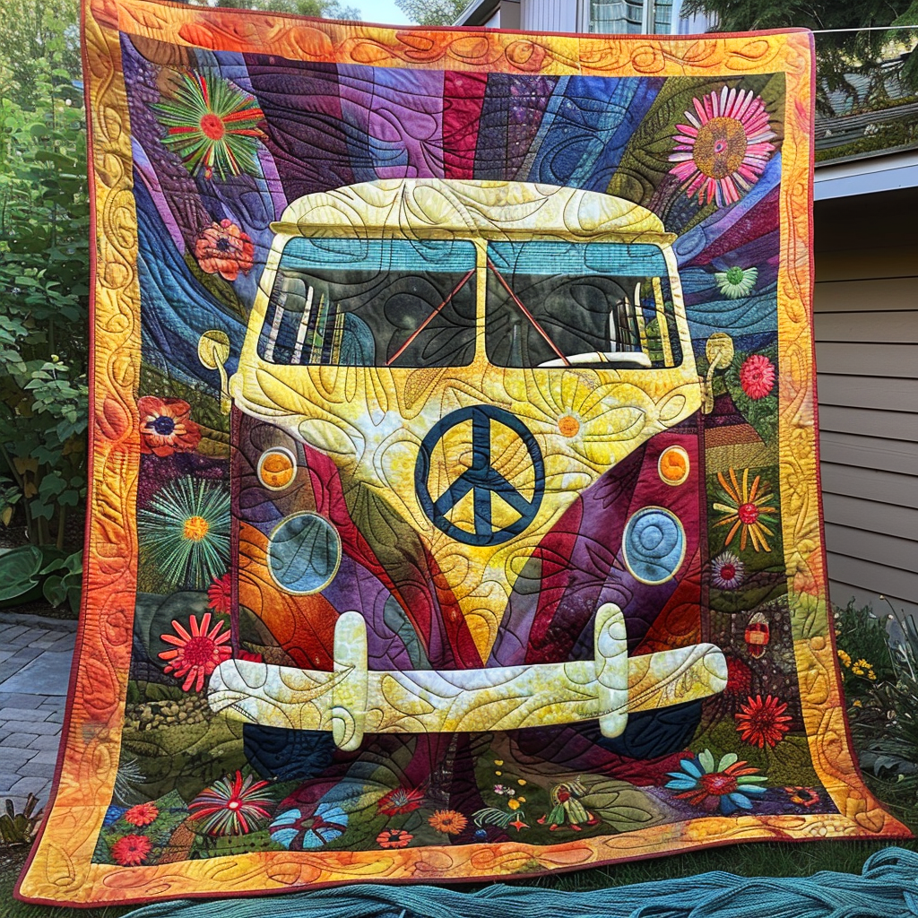 Hippie Groovy Van Quilted Blanket NCU0TH354