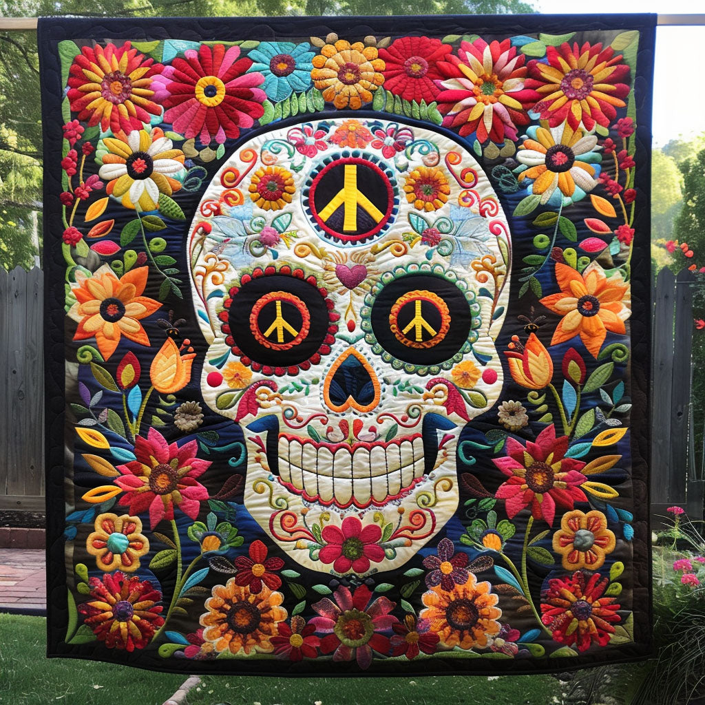 Hippie Skull Harmony Quilted Blanket NCU0PT469