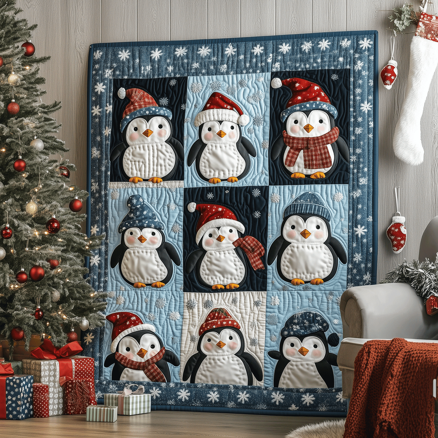 Holiday Penguin Quilted Blanket NCU0TH2280