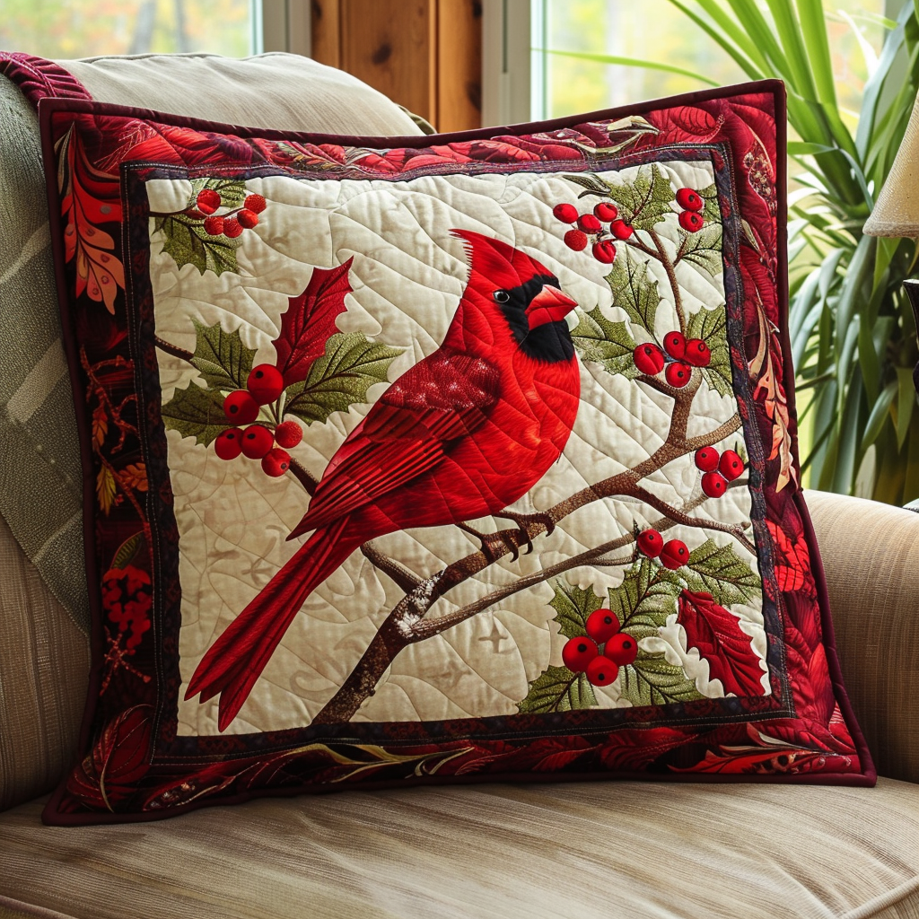 Holly Berry Cardinal Quilted Pillow Case NCU0TH072