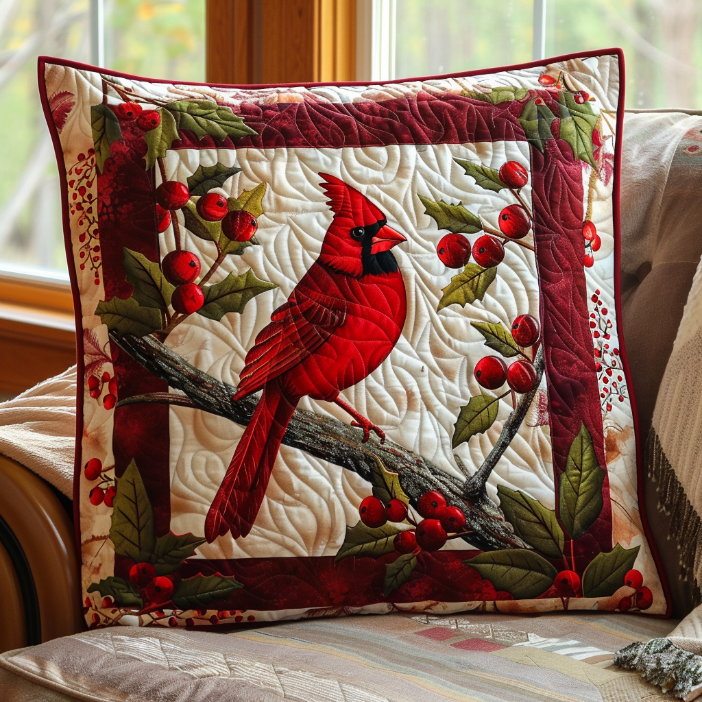 Holly Berry Cardinal Quilted Pillow Case NCU0TH073