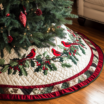 Holly Cardinal Christmas Quilted Tree Skirt NCU0VH275