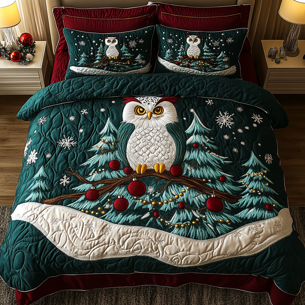 Holly Hoot 3-Piece Quilted Bedding Set NCU0DK2824