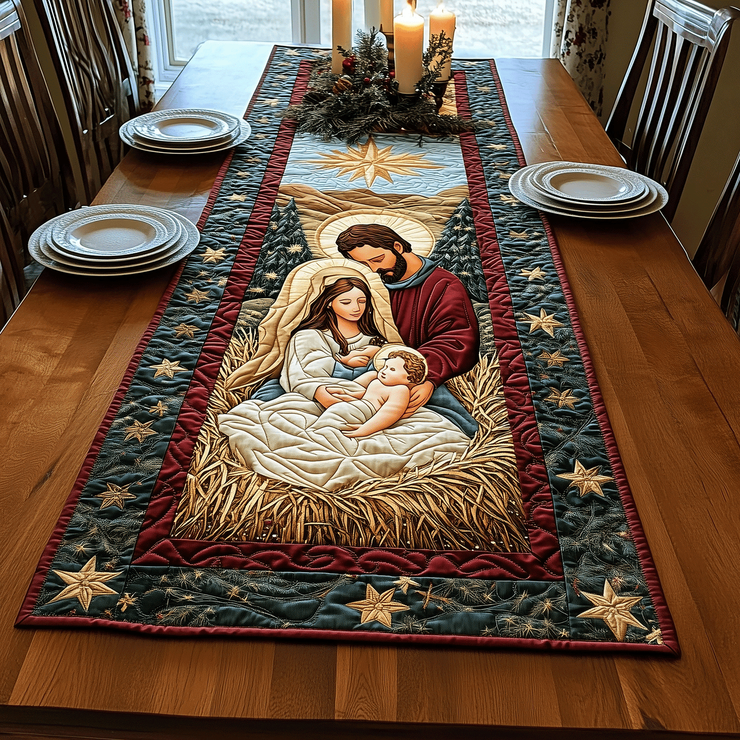 Holy Night Quilted Table Runner NCU0TH1946