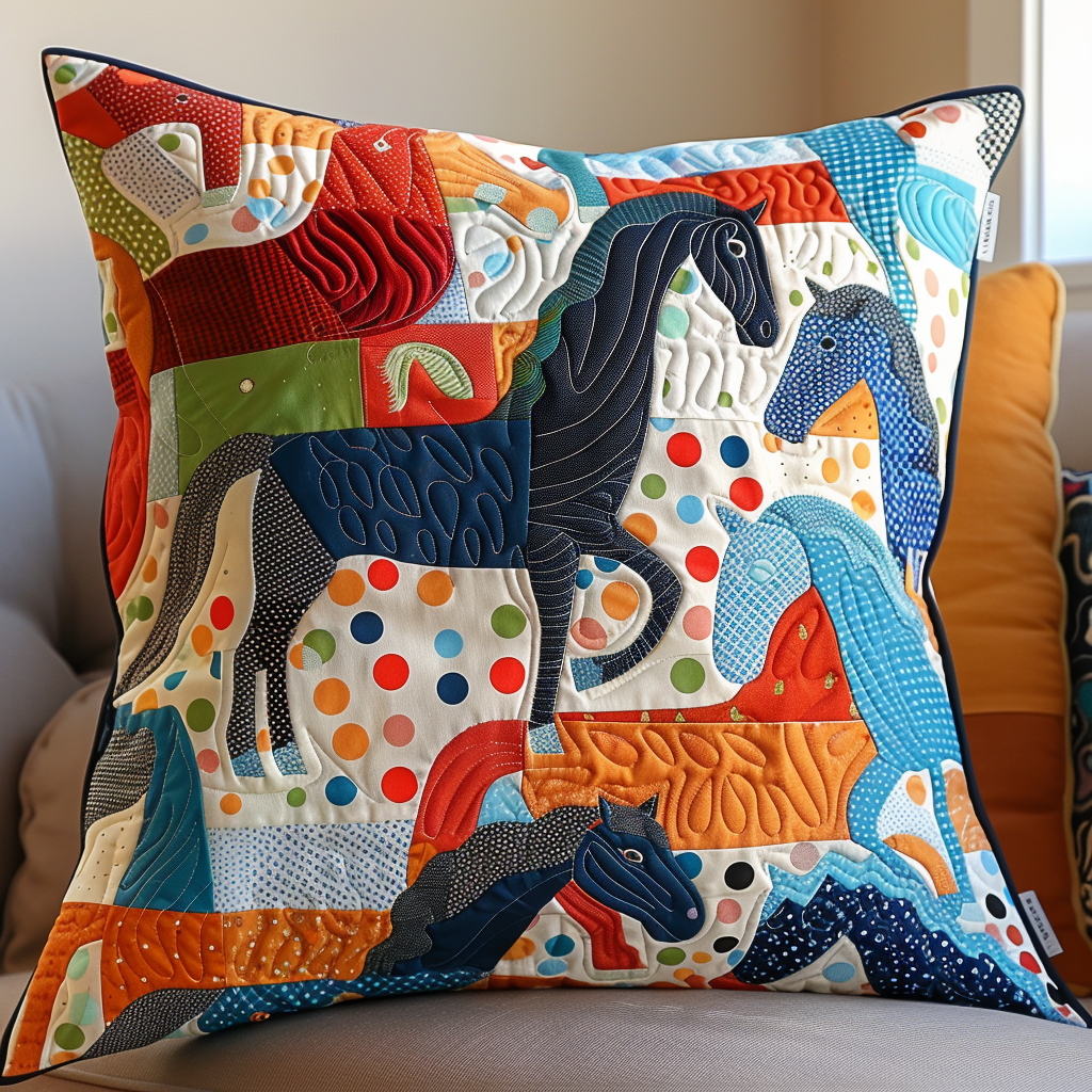 Horses Parade Quilted Pillow Case NCU0DV171