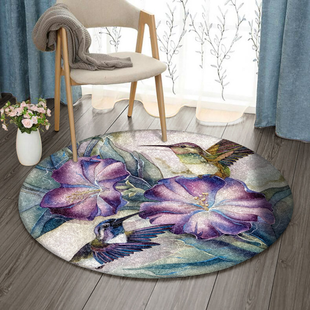 Hummingbird And Purple Flower DD0810082RR Round Area Rug