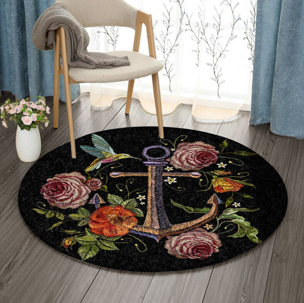 Hummingbird Rose Anchor BT1610154RR Round Area Rug