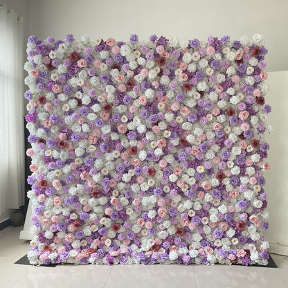 Roll Up Fabric Artificial Flower Wall Wedding Backdrop, Floral Party Decor, Event Photography-VF-376