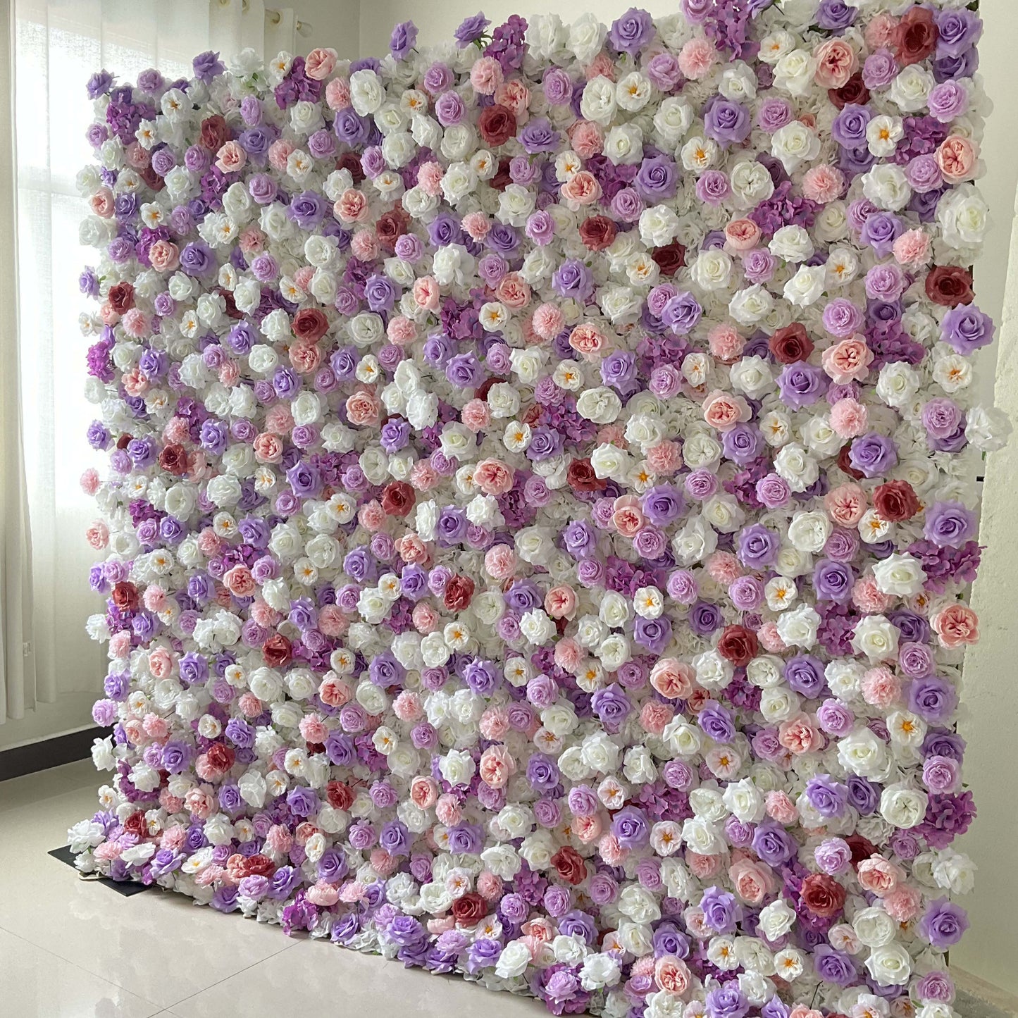 Roll Up Fabric Artificial Flower Wall Wedding Backdrop, Floral Party Decor, Event Photography-VF-376