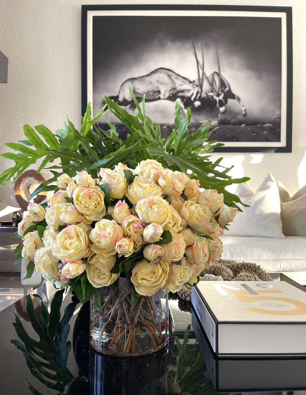 English Roses in Clear Glass Cylinder