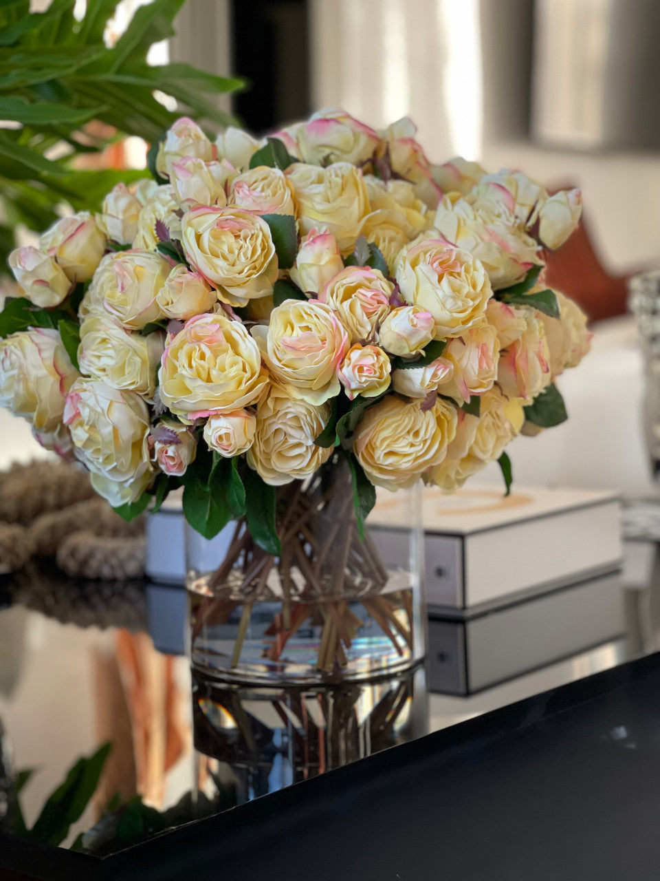 English Roses in Clear Glass Cylinder