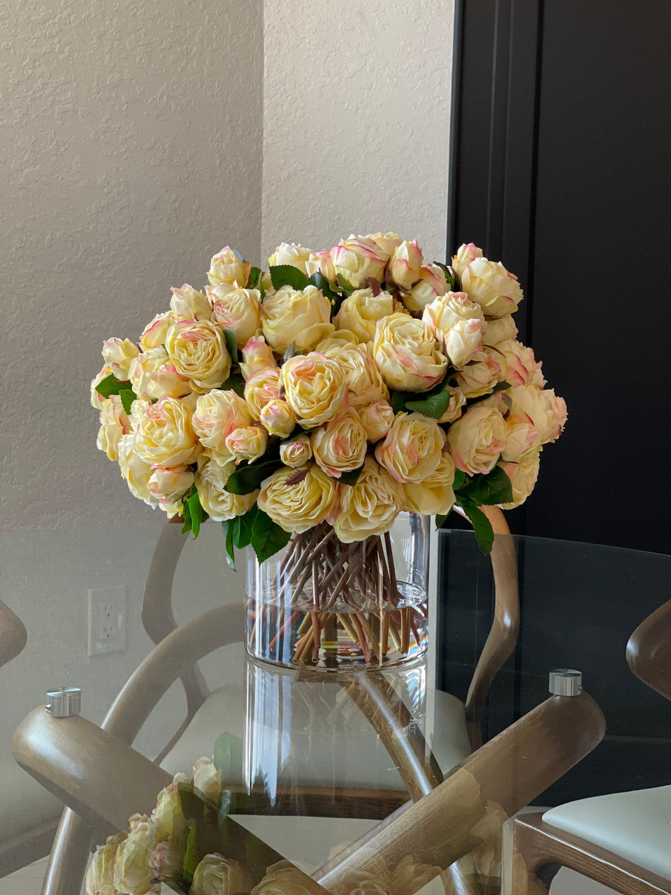 English Roses in Clear Glass Cylinder