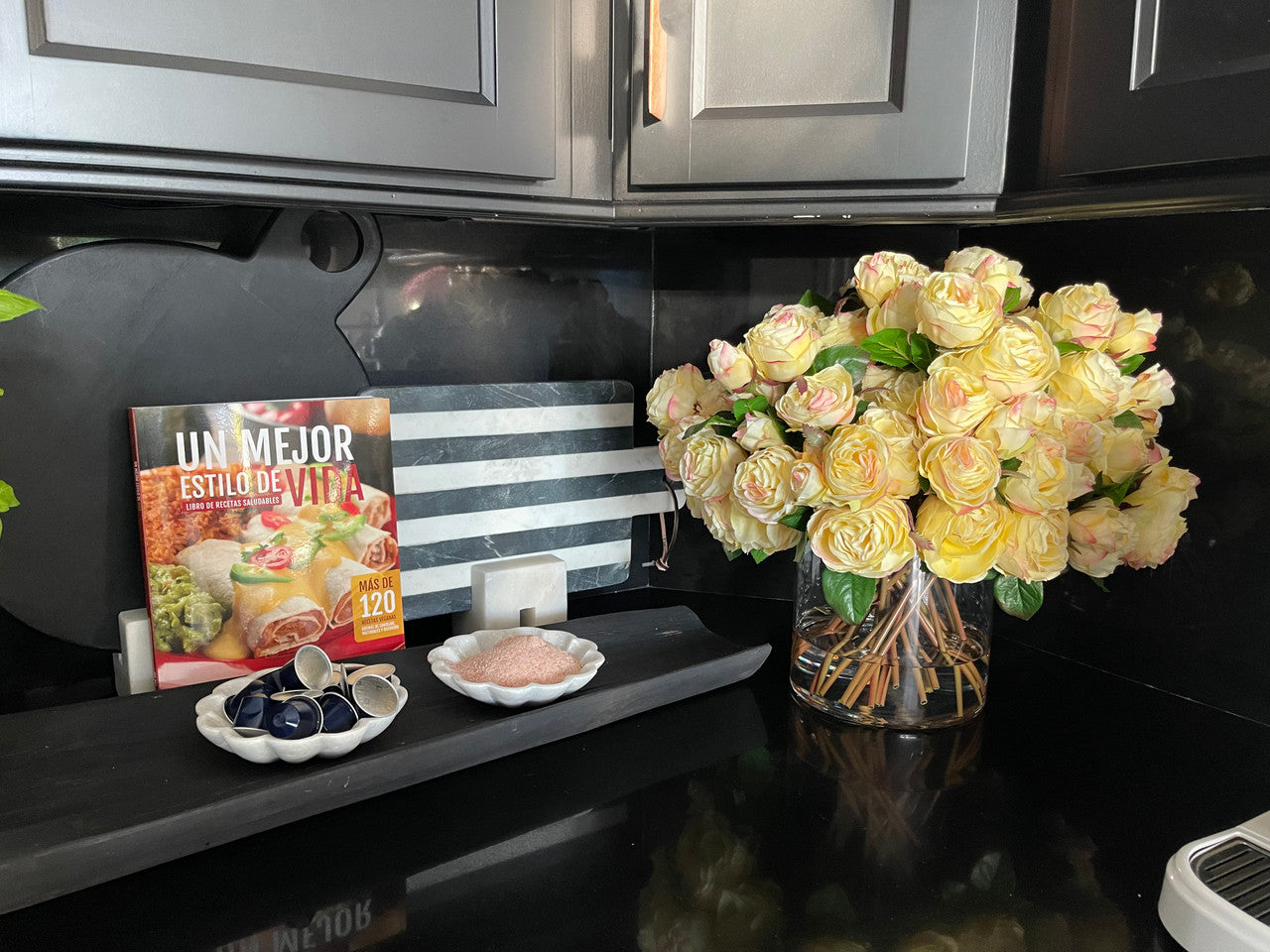 English Roses in Clear Glass Cylinder