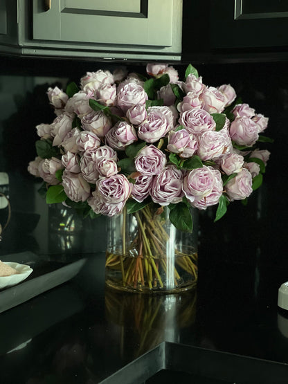 English Roses in Clear Glass Cylinder