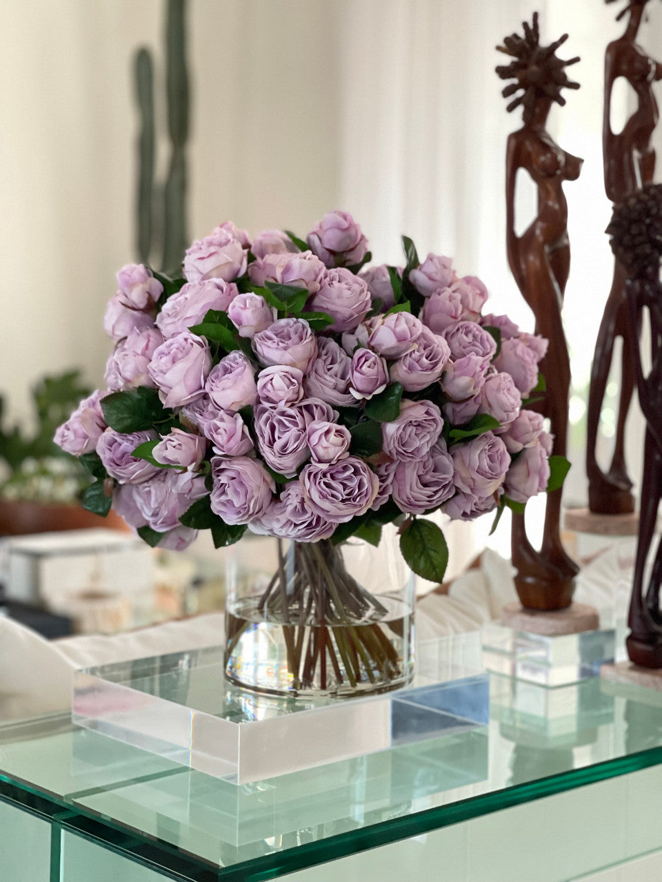 English Roses in Clear Glass Cylinder