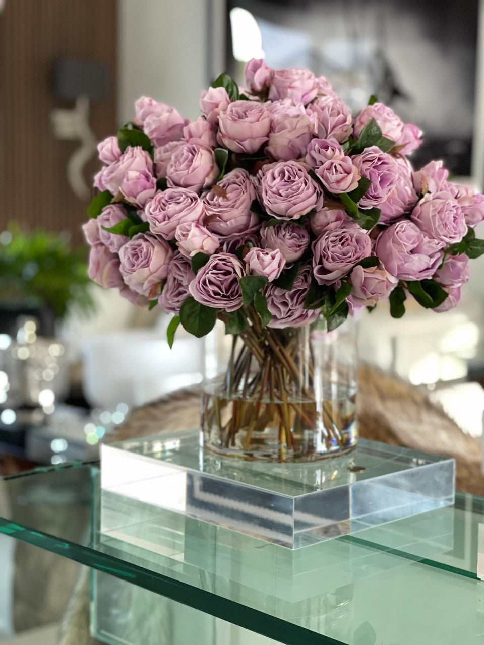 English Roses in Clear Glass Cylinder