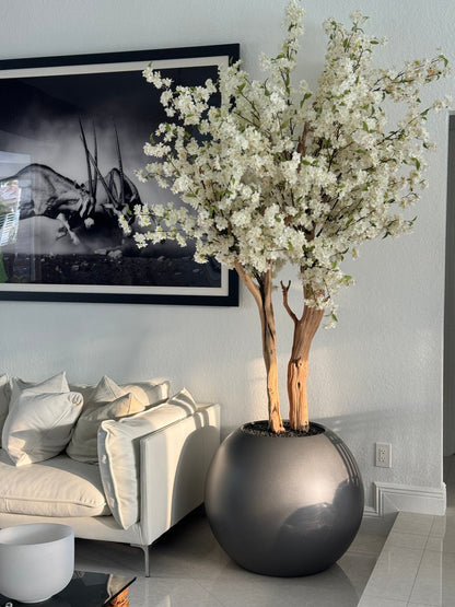 Matte Gun Metal Globe with Custom Made Cherry Blossom Tree