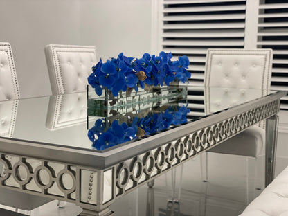 48″ Casa Moderna Glass Plate Planter with blue orchids