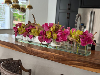 Casa Moderna Glass Planter With Pink Vandas And Green Cymbidiums